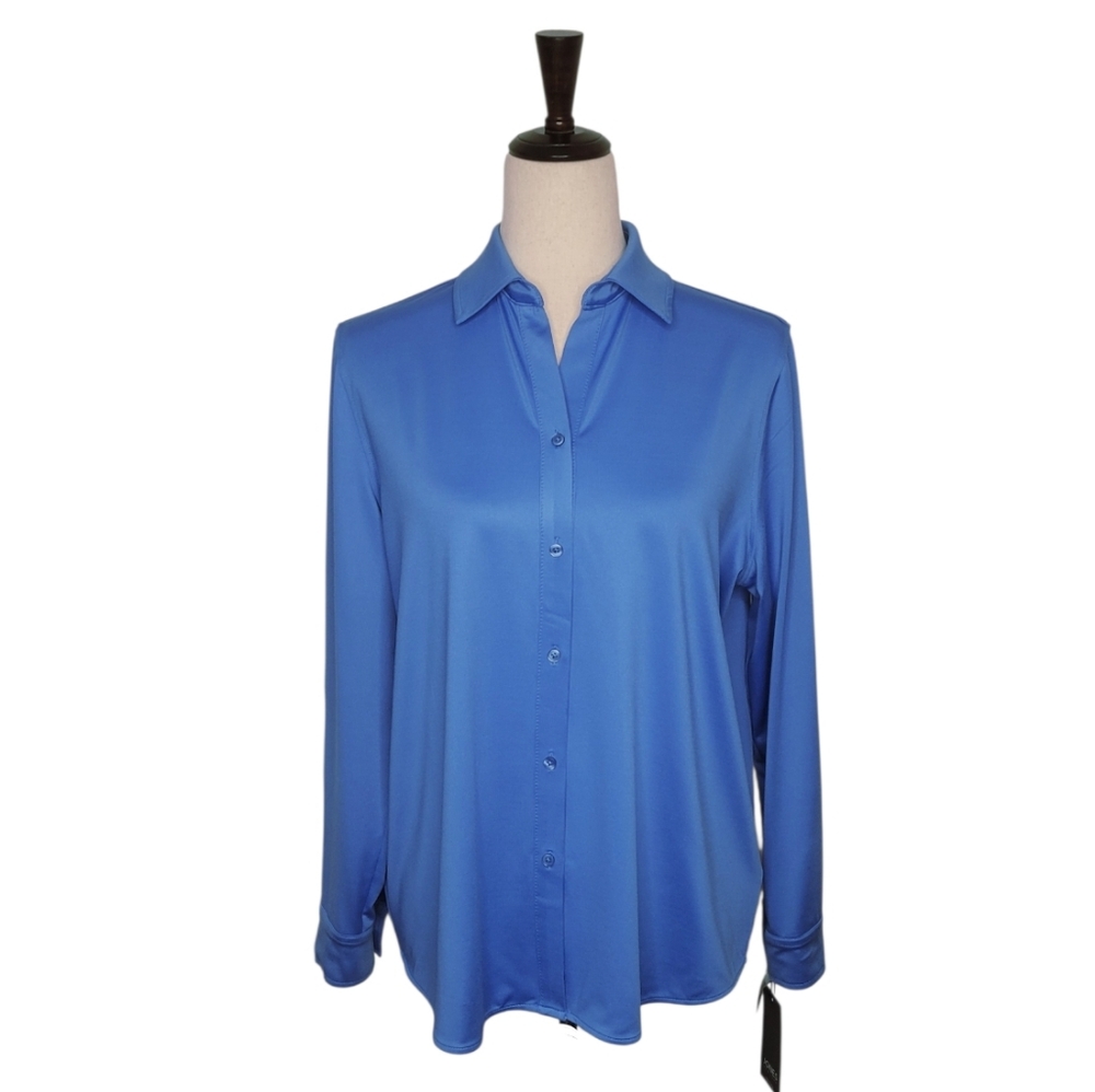 Jones New York Blue Long Sleeve Button Up Shirt Size LP - Picture 2 of 9